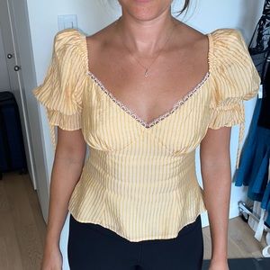 LPA Orange/white Puff peasant top